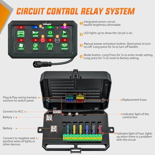 Nilight 8 Gang Switch Panel Green 12V 24V Circuit Control System 4-Mode - color: Green, size: 8 Gang Switch 4 Modes
