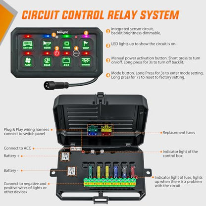 Nilight 8 Gang Switch Panel Green 12V 24V Circuit Control System 4-Mode - color: Green, size: 8 Gang Switch 4 Modes