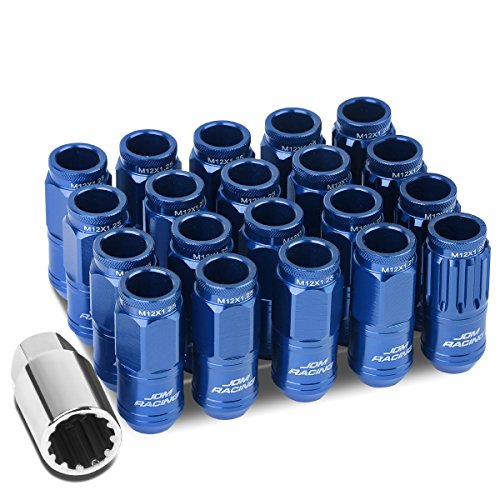 DNA Motoring LN-ZTL-9015-125-BL 16Pcs M12 x 1.25 21mm OD/50mm Height Aluminum Open End Lug Nuts w/ 4 x Lock Nut, 1 x Lock Nut Key (Blue) - color: Blue, size: M12 x 1.25