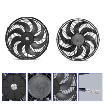Universal 16 Inch Black Slim Radiator Cooling Fan 12V 100W Push Pull with Mount Kit – Fits Radiators for Vehicles, Cars, Trucks - size: 16 inch