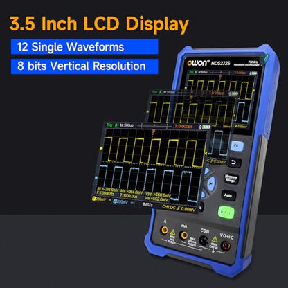 Handheld Lab Oscilloscope Multimeter, 2 Channels, 70MHz Bandwidth, 250MSa/s Sampling Rate, 20000 Counts, 3 in 1 Portable Digital Automotive Oscilloscope, Voltage, Current, Capacitor HDS272S - style: HDS272S