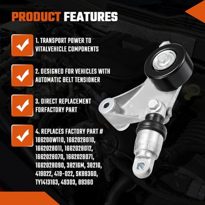 Belt Tensioner Assembly with Pulley Fit for Toyota for RAV4 2001-2005, Solara, Fit for Camry 2002-2006, Highlander 2001-2007 & Scion tC 2005-2010, Replace# 166200W110, 1662028010 - size: 166200W110