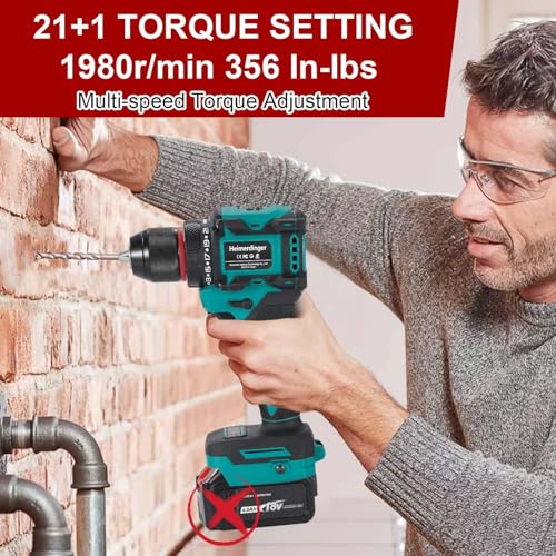 354 In-lbs Drill Driver for Makita 18V Battery, 3/8" Chuck, 21+1 - color: Turquoise and Black