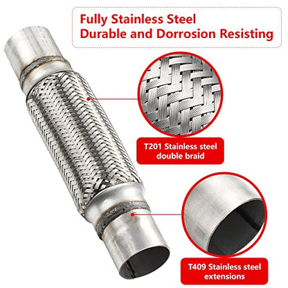 2 Pcs Exhaust Flex Pipe, 2''x 8''Stainless Steel Heavy Duty Exhaust Flex Pipe, Double Braid Exhaust Flex Tube, Overall Length 12'' - size: 2''x8''x12'', style: 2 PCS