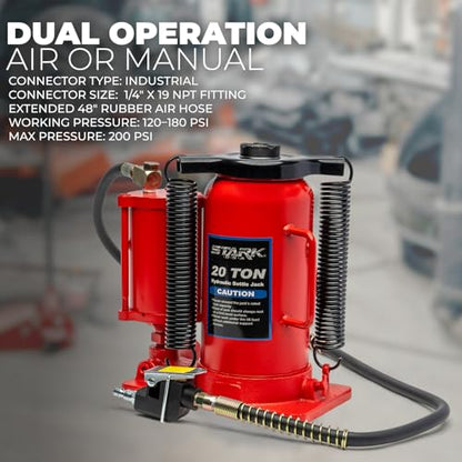 Stark USA 20 Ton (40,000 Lbs) Hydraulic Air Bottle Jack, Pneumatic & Manual Low Profile Bottle Jack with Carry Handle, Heavy Duty Lift for Trucks, Trailers, RVs & Equipment