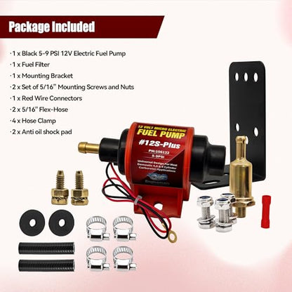 Universal 12 Volt Electric Fuel Pump 5-9 PSI, 35GPH, Super 12S Plus for Gasoline Diesel Engines - color: 5-9PSI 35 GPH for Gasoline