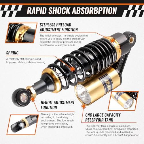 11" Rear Adjustable Air Shock Absorbers eye to eye 50-110cc Universal - color: Black Gold, size: 280MM