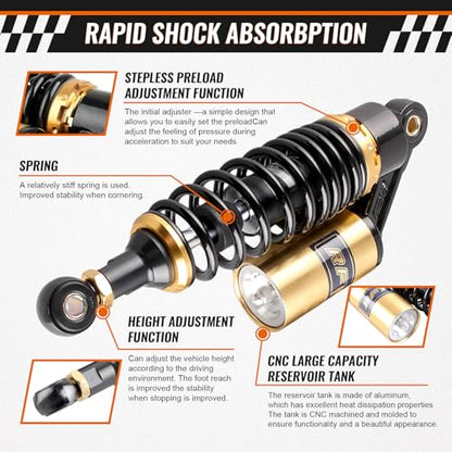11" Rear Adjustable Air Shock Absorbers eye to eye 50-110cc Universal - color: Black Gold, size: 280MM