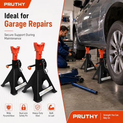 Jack Stands 3 Ton with Double Locking and Large Foot Base Car Lift Jack Stand for Lifting SUVS, 6500 lb Capacity Heavy Duty Steel 1 Pair - color: Black