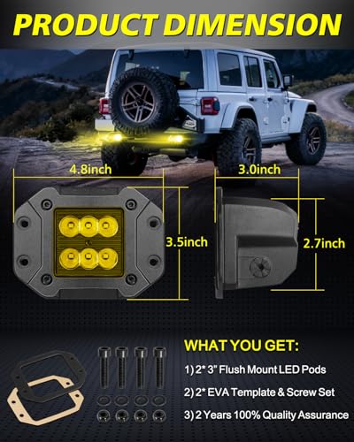 Amber Flush Mount LED Pods 120W CREE LED Bumper Lights for Trucks - color: Yellow Spot, size: 5 Inch Flush
