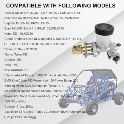 Hydraulic Brake Master Cylinder Compatible with 90cc 110cc 125cc 150cc 200cc 250cc Go Kart Buggy Sunl BMS Kandi Roketa Kazuma Kinroad ATV Go Kart Master Cylinder