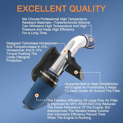 Cold Air Intake Kit Replacement For Silverado 1500 2500 Sierra 1999-2006 - color: Silver & Blue
