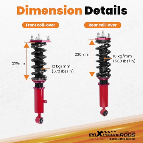 maXpeedingrods Coilovers for Lexus GS300 1998-2005, for Lexus GS430 2001-2005, 24 Levels Damper Adjustable Coilovers Suspension Kit, Height Adjustable Shock Absorber Struts, Lowering Kit, Red