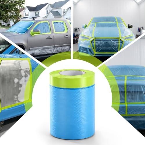 VOISEN 12 Rolls Pre-Taped Masking Film for Painting-22 x 66',Painters Plastic Sheeting with Widened Automotive Masking Tape, Plastic Tarp for Painting, Film for Car, Wall Protection - color: 12 Rolls
