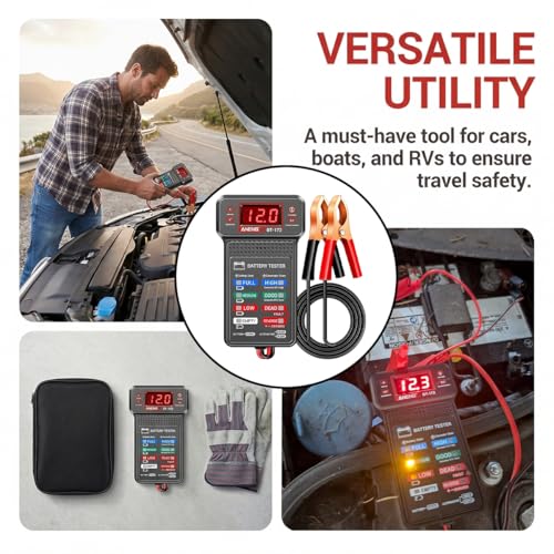 12V Car Battery Tester with LED Display & Indication, Digital Vehicle Battery Alternator Starter Load Tester, Auto Batteries Voltmeter Charging System Analyzer Monitor, Universal Fit