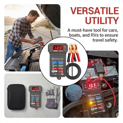 12V Car Battery Tester with LED Display & Indication, Digital Vehicle Battery Alternator Starter Load Tester, Auto Batteries Voltmeter Charging System Analyzer Monitor, Universal Fit