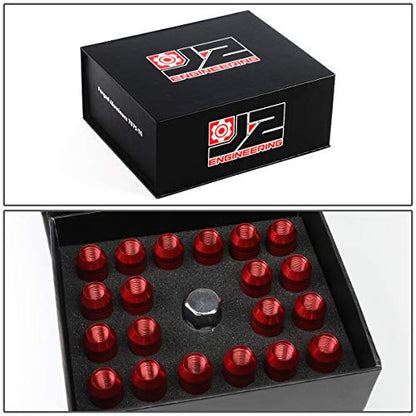 J2 Engineering 16Pcs 7075 Aluminum Open End M12 x 1.25 Lug Nuts w/4Pcs Lock Nuts & Key, Red, Fit Conical Seat, LN-T7-002-125-RD