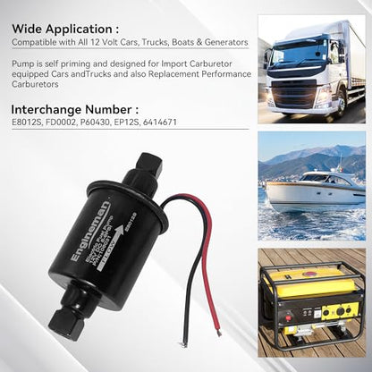 Universal Electric Fuel Pump 12V 5-9 PSI Inline External 5/16 Inch Compatiable with Gas Diesel Marine Carburetor Marine E8012S - size: E8012S 5-9 PSI
