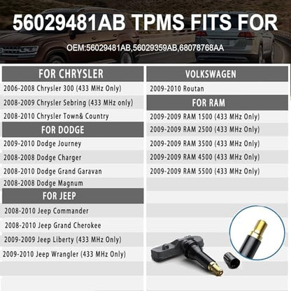 433MHz TPMS Sensor Fit for Chrysler, Dodge Charger Grand Caravan 4 PCS - color: 56029359AB(4PCS)