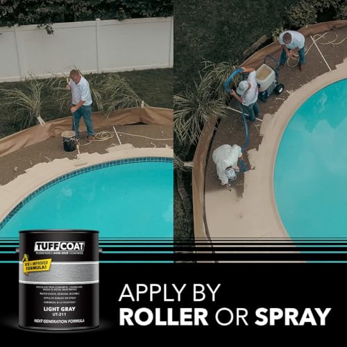 Tuff Coat Medium Texture Rubberized Non-Skid Deck Coating – Textured Non-Slip Safety Surface for Pool Decks, Docks, Boat Ramps, Patios, Walkways & High-Traffic Areas (UT-211 Light Gray 5-gallon) - color: Light Gray, size: 640 Fl Oz (Pack of 1)