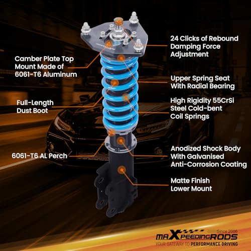 maXpeedingrods Coilover for Hyundai Sonata 2015-2019, for Kia Optima 2016-2020, 24 Levels Damper Adjustable Coilovers Suspension Kit, Height Adjustable T6 Upgraded Lowering Kits Blue