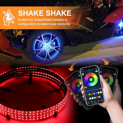 DREAMOTOR 4PCS 15.5" RGB LED Wheel Ring Lighting with APP & Remote Control - size: 15.5 inch - RGB Wheel Ring Lighting Kit