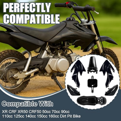 Podoy CRF50 Plastics Kit ABS Body Fender Fairing Set 7PCS with Bolt (Black) - style: Black