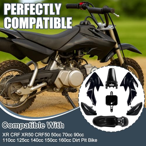 Podoy CRF50 Plastics Kit ABS Body Fender Fairing Set 7PCS with Bolt (Black) - style: Black