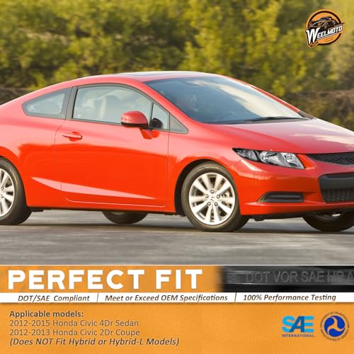 WEELMOTO Halogen Headlights Assembly for 2012-2015 Honda Civic 4Dr Sedan - color: Clear Lens l Black Housing l Clear Reflector