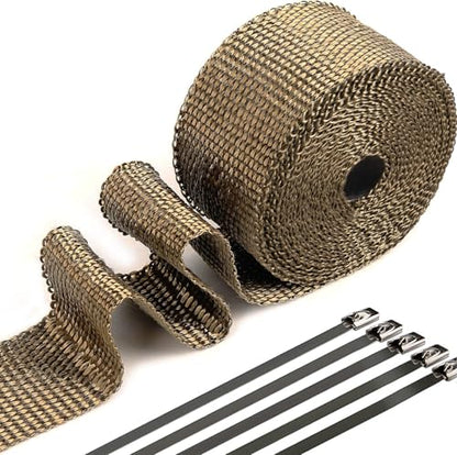 Exhaust Heat Wrap, Tooomplus 2'' x 16' Fiberglass Heat Shield Tape, Heat Wrap for Exhaust Pipes with 10pcs Stainless Steel Ties for Motorcycle Car Truck - size: 16 ft