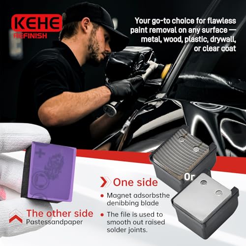 Automobile Spray Paint Point Repair Scraper with Removable Handle,Carbide Tungsten Repair Scraper Tool Paint File for Edge Banding, Denibbing, and Spot Repair - color: Double-hole+handle+box+sandpaper