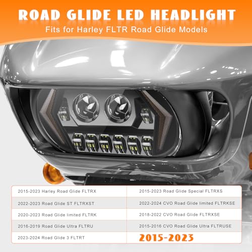 120W Road Glide Led Headlight Super Bright Front Headlamp High Low Beam w/Turn Signal Light DRL Fit for 2015-2023 Harley Touring Road Glide FLTR Models 2024 FLTRK FLTRT