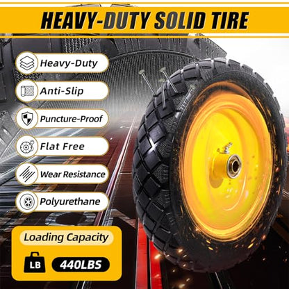 MZREXN 4.80/4.00-8" Wheelbarrow Tires, 15" Flat Free Tire and Wheel - color: Yellow-2pcs