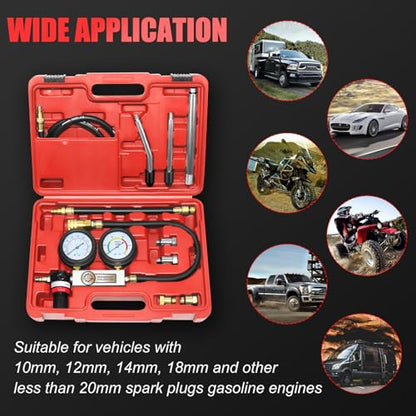 JIFETOR Cylinder Leak Down Tester 10PC Kit Professional Dual Pressure Gauge - color: Red Case