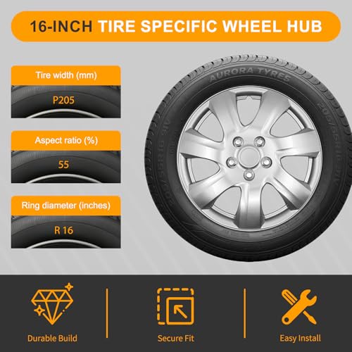 16 Inch Hubcaps for Toyota Camry – Set of 4 Premium ABS Wheel Covers, Snap-On OEM Replacement for 16" Steel Rims – Durable, Impact-Resistant (Full Set of 4) - color: Sliver 7-Spoke