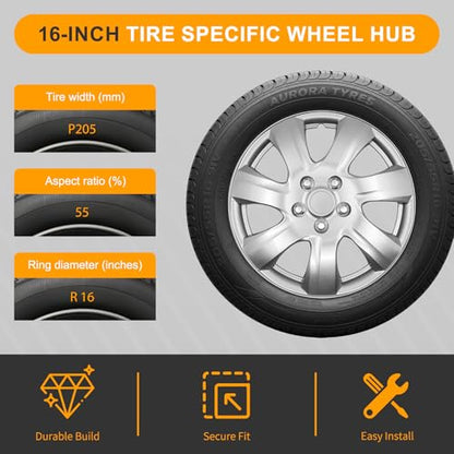 16 Inch Hubcaps for Toyota Camry – Set of 4 Premium ABS Wheel Covers, Snap-On OEM Replacement for 16" Steel Rims – Durable, Impact-Resistant (Full Set of 4) - color: Sliver 7-Spoke