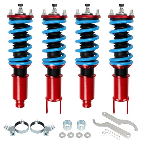 24 Levels Adjustable Coilovers Compatible with Honda Civic 1988-2000 CRX 1992-1995 Delsol 1993-1997 Integra 1990-2001 High Poundage Coil Spring Absorber Struts Suspension Lowering Kit Red - color: Red