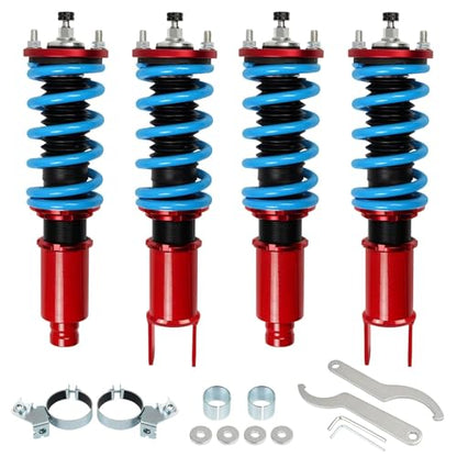24 Levels Adjustable Coilovers Compatible with Honda Civic 1988-2000 CRX 1992-1995 Delsol 1993-1997 Integra 1990-2001 High Poundage Coil Spring Absorber Struts Suspension Lowering Kit Red - color: Red