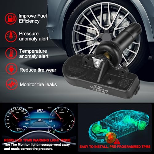 TPMS Sensor Compatible with Chrysler Dodge Jeep Ram Fiat - 4 PCS Pre-Programmed 433MHz Tire Pressure Monitoring Sensor for 300 Durango Challenger Journey Wrangler Grand Cherokee Ram 1500 2500 - size: 4PCS-56029398AA