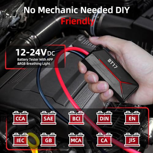 Professional 12V-24V Battery Tester, Precise Battery Testing, Internal Resistance/SOH/SOC, Wireless APP, 25 Languages, 12V-24V Batteries, CCA/DIN/EN/IEC/GB/SAE/BCI/MCA/CA/JIS