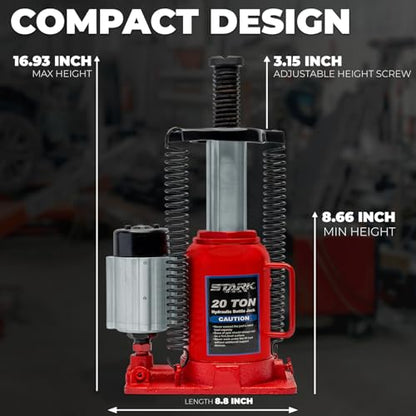 XtremepowerUS Low Profile 20 Ton Air-Operated Hydraulic Bottle Jack (44,000 LBS) Air Tools Manual Jack Air Jack with Hand Pump Handle