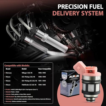 1pc AURUS OEM Fuel Injector 16600-88g10 JS20-1 Compatible With Mercury Villager (1993-1995), works for Nissan Pathfinder (1990-1995) D21 Pickup (1990-1994) Quest (1993-1995) 3.0L V6 Cylinder - size: 1 pc