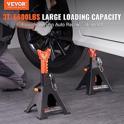VEVOR Jack Stands, 3 Ton (6,000 lbs) Capacity Car Jack Stands Double Locking, 10.8-16.3 inch Adjustable Height, for Lifting SUV, Pickup Truck, Car and UTV/ATV, Red, 1 Pair - style: 3T 2-Locking