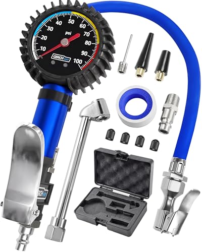 Tire Inflator with Pressure Gauge — Air Chuck with Gauge for Air Compressor - size: Extended (Gauge/Case/Accs.)