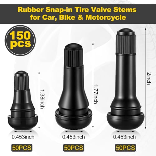 Tallew 150 Pcs Tire Valve Stems Bulk Tubeless Rubber Snap in Valves Stems Black Replacement Tool for Car Tubeless 0.453 Inch Rim Holes Standard Vehicle Tires (Tr412-50pcs,Tr413-50pcs,Tr414-50pcs) - style: TR412, TR413, TR414