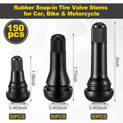 Tallew 150 Pcs Tire Valve Stems Bulk Tubeless Rubber Snap in Valves Stems Black Replacement Tool for Car Tubeless 0.453 Inch Rim Holes Standard Vehicle Tires (Tr412-50pcs,Tr413-50pcs,Tr414-50pcs) - style: TR412, TR413, TR414