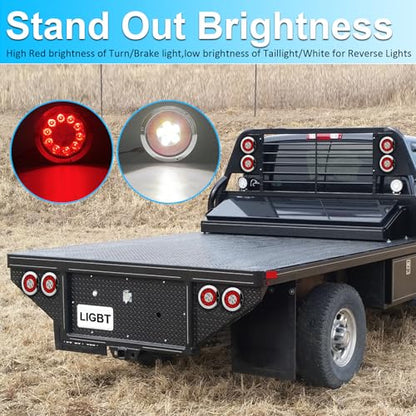 LIGBT 2Pcs 4 Inch Red White LED Round Trailer Tail Lights and Reverse Lights 16LEDs IP67 Waterproof Red Stop Turn Tail Lights and White Backup Lights Kit for Boat Trailer Truck RV - color: Red&White 2pcs