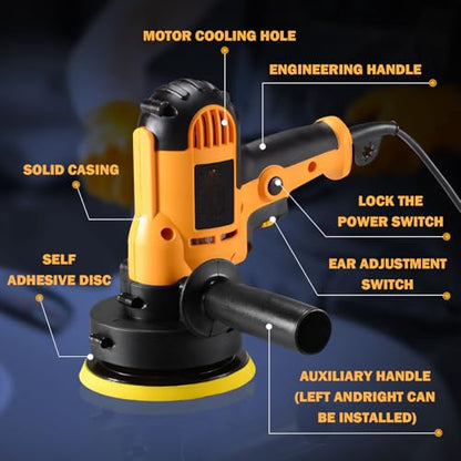 CJC Buffer Polisher - 110V 600W Variable Speed Machine - Random Orbital Buffer for Floor, Car, Furniture, Metal Waxing and Polishing With Professional Buffing Kit(16pcs)