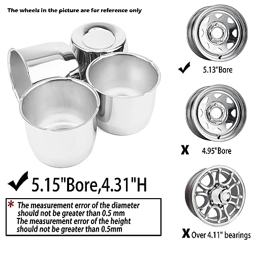 4Pcs 5.15" OD 4.31" H Push Through Trailer Wheel Center Cap for Rim - color: Chrome, size: 5.15" Hub 4.31" H