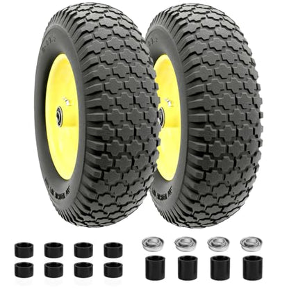 16 Inch 4.80/4.00-8 Flat Free Wheelbarrow Tire and Wheel, 16" Solid Puncture Proof Replacement with 5/8" & 3/4" Bearings, 3"-7” Hub for Garden Cart Wagon Trolley Farm Construction (2 Pack) - color: 2 PACK, size: 16"-4.80/4.00-8"